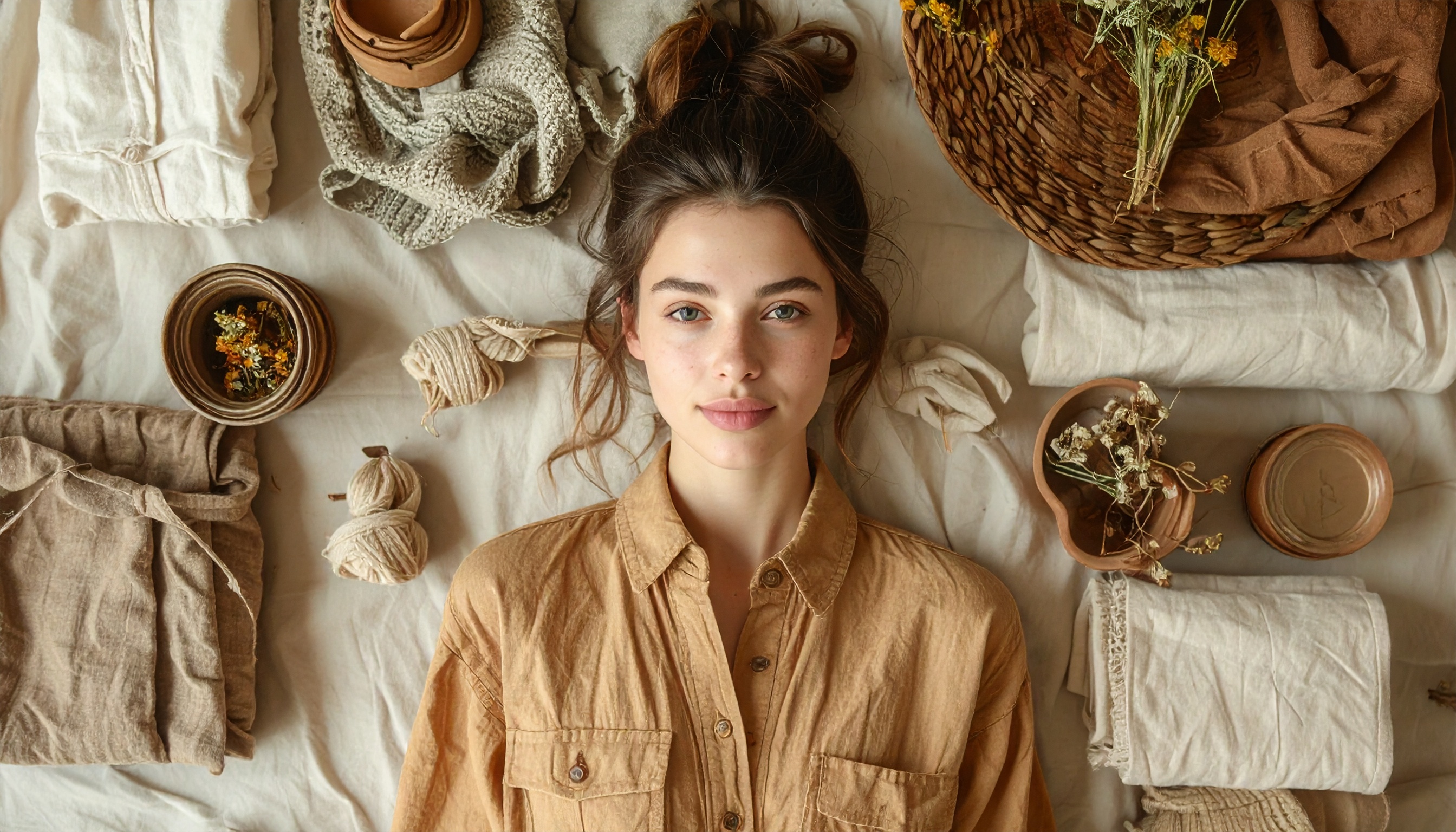 Woman Lying in a Serene Earthy Toned Composition